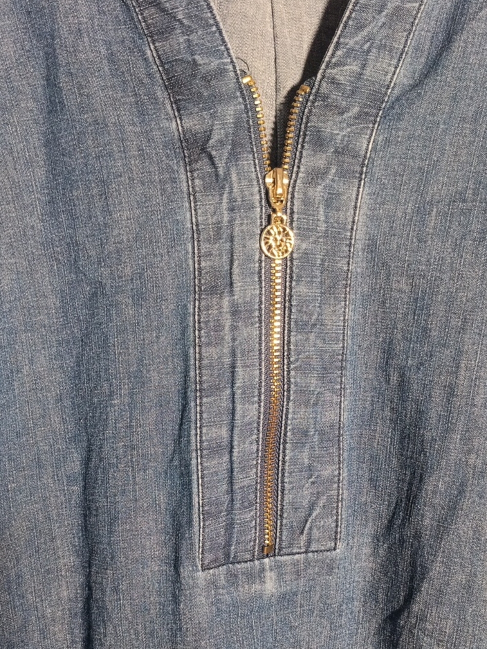 Anne Klein Women's Blue Denim Short-Sleeve Zip Dress - Picture 3 of 7